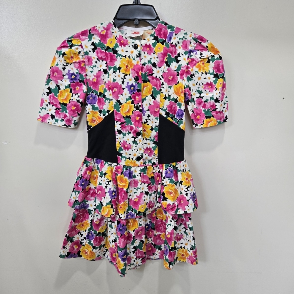 Jilly Floral Kids Dress with Black Accents Size 12